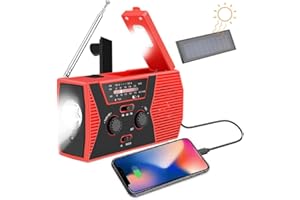 ANDTHERE AeeYui Radio Portátil Solar, AM/FM/NOAA, Multifunción con Linterna LED, Batería de 2000 mAh, Rojo