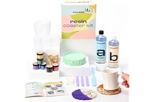 Mouldd Resin Coaster Kit for Beginners - Includes 1L Epoxy Resin, Moulds, Tools, Colours, Gloves and How-to-Guide - Make 10 Drinks Coasters - Craft Kit for Adults