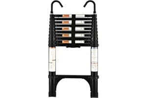 HBTower Escamotable en Aluminium,Echelle telescopique 3.2M/10.5FT avec Crochets,Echelle plianteConvient aux Camping-Cars, greniers, extérieurs et intérieurs, Charge Max 150 kg (Noir)