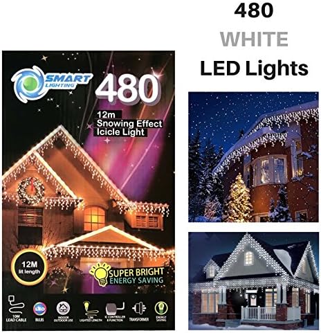 ICICLE LIGHTS WHITE 480 LED - Christmas Outdoor or Indoor - Super HQ Bright LED 9m Length