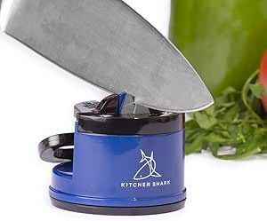 Kitchen Shark Knife Sharpener with Safety Non-Slip Suction Grip Base | Sharpening Kitchen Knives has Never Been Easier | Knife Sharpeners Make a Great Gift for Keen Cooks and Chefs