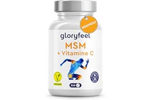 GLORYFEEL MSM avec Vitamine C, Complexe pour les Os, Articulations, Peau & Système Immunitaire*, 2000 mg de Méthylsulfonylméthane Par Dose, 240 Petits Comprimés, Alternative à la Poudre et aux Gelules