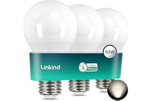 Linkind Ampoule LED E27 Classe Énergétique A 806lm, 3,8W=60W, Blanc Neutre 4000K, 50000H Durée de Vie, Non Dimmable, Ampule A60 Edison, Angle 220°, Mat, Lot de 3