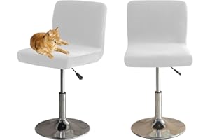 ‎HOMECOVER HOMECOVER Barhocker Bezüge Mit Rückenlehne, Stretch Samt Stoff Barhocker Stuhlbezüge Abnehmbar Niedriger Rücken Schwenkbare Stuhlbezug-Weiß-2er Set