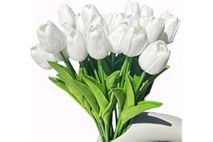 BODOSAC Awtlife 24 piezas de flores artificiales de tulipán de látex con tacto real para hacer ramos de boda, fiesta de novia, baby shower decoración del hogar blanco