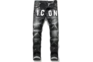 Kdtoll Jeans Uomo Slim Fit - Pantaloni Casual Elasticizzati con con Spruzzi di Inchiostro, Stile Urban e Streetwear Y2K