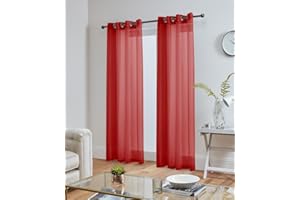 John Aird Lucy Voile Curtains - Eyelet - Pair - 2x Voile Panels (Red, 58" Wide x 90" Drop)