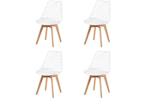 EGGREE 4-częściowy zestaw skandynawskich ażurowych krzeseł do jadalni, z certyfikatem SGS, zestaw 4 wyściełanych ażurowych krzeseł kuchennych retro krzeseł biurowych, nogi z litego drewna bukowego