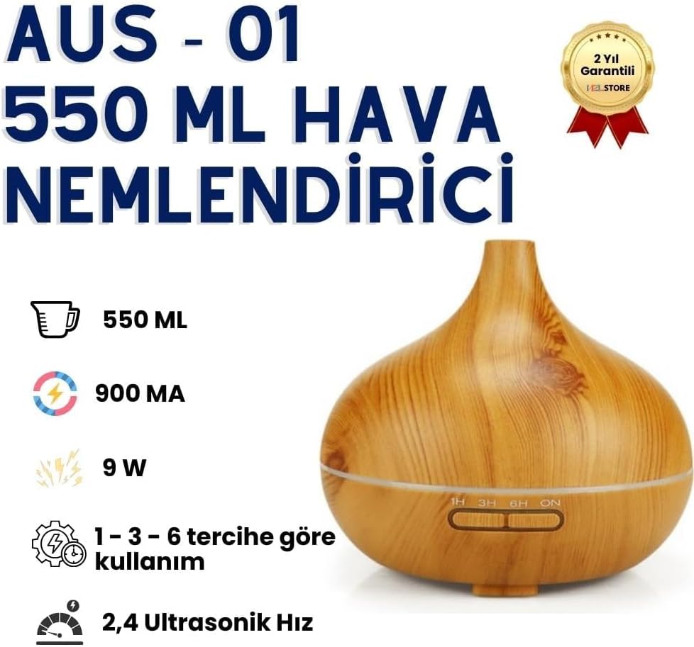 Hoala Hoala Kumandalı Oda Nemlendirici, Difüzör Buhar Ultrasonik Hava Nemlendirici, Aromatik Oda Kokusu 7 Renk Led Işıklı, 550 Ml
