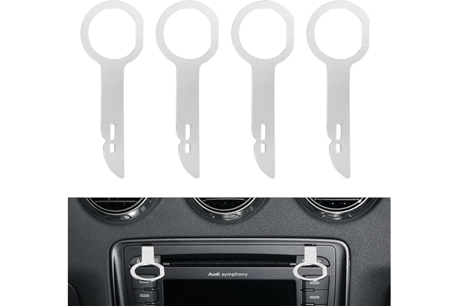 Flintronic Car Radio Removal Tool Key, 4PCS DIN Release Keys Set, Radio Release Keys Extraction Tool, CD Media Player Stainless Steel Pins for Audi, VW VolksWagen, Mercedes Benz, Ford, Focus, Mondeo