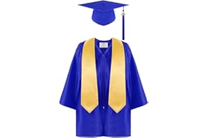 Wouke Kids Graduation Gown and Tassel Cap with Shawl Set Kids Graduation Gown Dress Set School Uniform Accessories Preschool Kindergarten Graduation Bachelor Gown Clothes 4PCS Uniform Dress Up Props