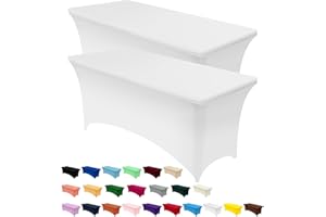 Utopia Kitchen Tovaglia Estensibile [4 Piedi, 122 cm] - Copritavolo in Spandex Lavabile e Resistente alle Rughe per Eventi e Feste (Confezione da 2, Bianco)