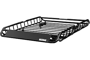 MaxxHaul 70115 46" x 36" x 4-1/2" Roof Rack Rooftop Cargo Carrier Steel Basket, Car Top Luggage Holder for SUV and Pick Up Trucks - 150 lb. Capacity, black