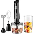 Russell Hobbs Hand Blender [3-in-1 Hand Mixer] Electric Chopper (Food Processor with 3 Attachments for Baby Food, Smoothies, Soup, 2 speeds + pulse, Stainless steel, BPA-Free) Matte Charcoal 27141