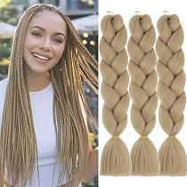 FESHFEN Braiding Hair Extensions - 3 Stück Bunte Jumbo-Zöpfe, Kanekalon Kunsthaar, 60cm Länge