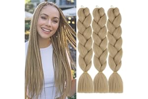JOOCEEBABY #24 Pelo sintético marrón claro para trenzar, 3 paquetes de extensiones de trenzas fáciles preestiradas para trenzar trenzas