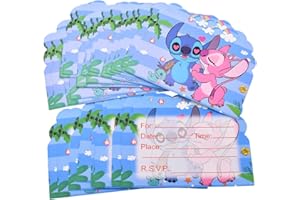 LGQHCE Stiitch Invitations Cards, 30PCS Stiitch Party Invitations Kids Theme Party Invitations Kids Party Invitations Cards Birthday Party Supplies Birthday Cards for Boys Girls Birthday Party Decorations(Bl