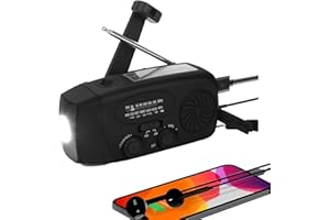 DEJIN Radio Solar portátil con WB/Am/FM, generador de manivela, batería Recargable de 2000 mAh, Cargador de teléfono móvil USB, Linterna LED, para emergencias, Camping (Negro)