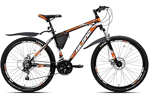 ROCKSHARK Hiland Mountainbike MTB 26/27,5 Zoll mit Rahmentasche Aluminiumrahmen Scheibenbremse Speichenräder Jugendliche Fahrad Herr Damen Einteiliges Fahrradrad weiß/Schwarz
