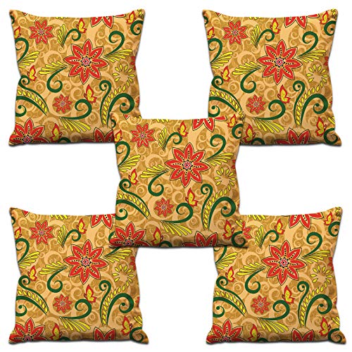 Aart Store HD Printed Set of 5 Multi Colored Flower Art Home Décor Cotton Cushion Cover (18x18 inch)