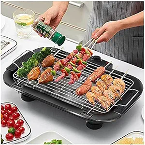 HaRvic Multi-Function Electric Portable Outdoor Barbeque Grill Toaster BBQ Grill Home and Outdoor Carbon Steel, Black (Electric Grill)