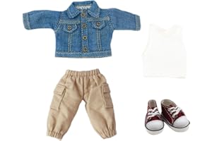 niannyyhouse OB11 1/12 BJD Vestiti per Bambola Cappotto Tasca Pantaloni Gilet Scarpe Denim Outfit 10,9 cm Action Figure Doll Dressup (Blu)