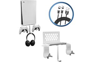 Hosanwell Wandhalterung für PS5 - Halterung Wand für Playstation 5 Konsole mit Controller Halter und Kopfhörerhalter - Massives Metall Zubehör - Platzsparend, Nicht für Slim und Pro, Weiß