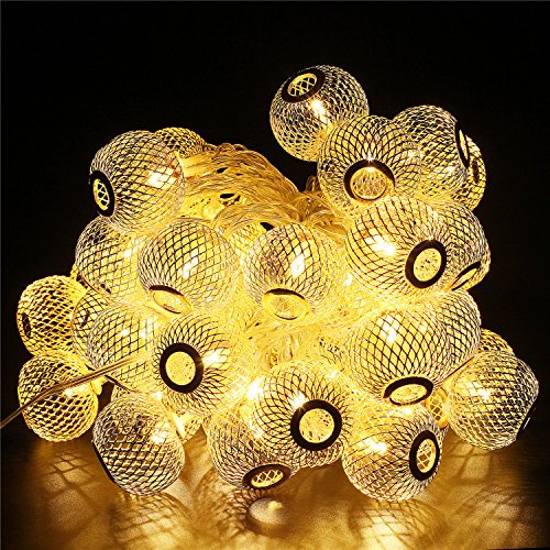 Samoleus 9,5 M 50 LED 8 Modi Mesh Ball String Lights LED Weihnachtsbeleuchtung Lichterketten, goldene Laterne für Party, Hochzeit, Urlaub, Fenster, Home Dekoration Beleuchtung (Große Laterne-Warmweiß)