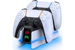 ZRZLMVP PS5 Controller Ladestation - Ladestation für PlayStation 5 Dualsense/Edge Controller, 9 RGB Licht, 2,5 Stunden Schnellladung, Intelligenter Chip, Zubehör für PS5/Slim/Pro - Schwarz-Weiß