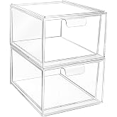 2 Pack Stackable Storage Drawers - Plastic Drawer - Acrylic Bathroom Organizers - Ideal for Bathroom, Vanity, Desk and Other