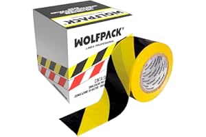 WOLFPACK LINEA PROFESIONAL Cinta Señalización Polietileno Amarilla/Negra Rollo 200mt X 70mm