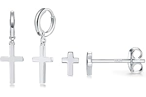 CERSLIMO Stud Earrings Silver 925 Gold Small Cross Earrings Hoop Earrings Set Stud Earrings Men Women