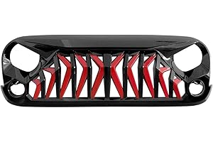 CStern Rejillas Frontales de Radiador Parrilla de Calandra Delantera de Malla del Coche de Estilo Tiburón Negra-Roja para Wrangler JK 2007-2018（Tenga Cuidado Antes de Comprar）