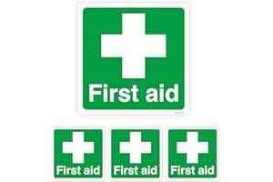 SARA PRINTS Pack of 4 First Aid Sticker Self Adhesive Waterproof Vinyl 50mm x 50mm V1155
