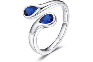 Bestyle Anillos Mujer Anillo Gotas de Agua Anillos Plata de Ley 925 Anillo Ajustable Abierto Anillo con Piedra Nacimiento Anillos de Compromiso Boda Alianzas