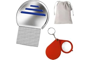 ‎DZTSMART DZTSMART Läusekamm Staub Set,Flohkamm aus Edelstahl Läusekamm Lausinator Nissenkamm, Eier und Nissen– für Kinder Haustiere und Erwachsene mit 10X Schlüsselanhänger Lupe,Aufbewahrungstasche(Blau)
