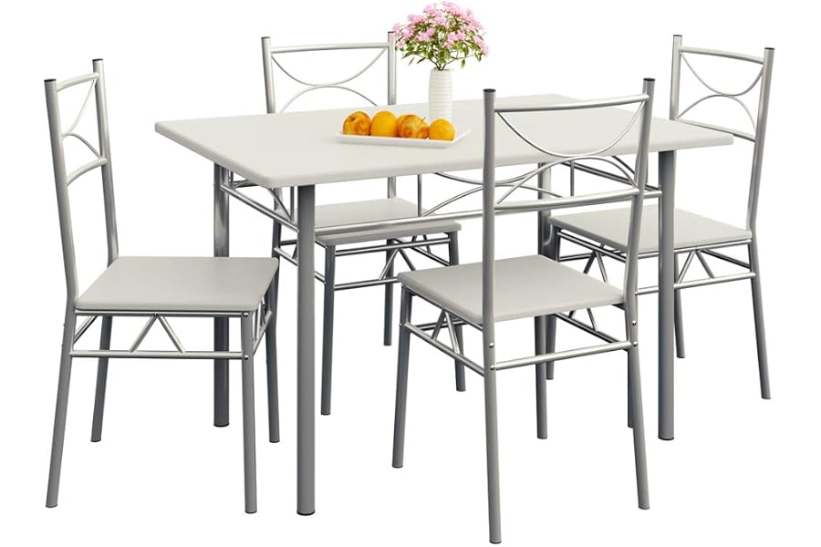 CASARIA Set de Mesa y Sillas Comedor Completo para 4 Personas | 110x70cm, MDF, 5 Piezas, Cocina, Salón, Ahorra espacio,