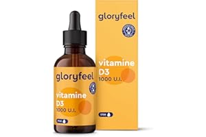 GLORYFEEL Vitamine D3 1000 U.I. Vitamine D par Goutte, 50 ml (1700 Gouttes), Huile TCM Noix de Coco, Liquide Fortement Dosée, Cholécalciférol pour le Système Immunitaire, Os, Muscles et Dents, 100% Végane