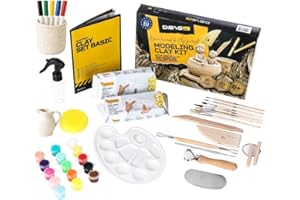 DIBYS Kit Arcilla Secado Al Aire Blanca | Juego Alfarería con Herramientas de Modelado, Arcilla Blanca, Pinturas y Pinceles | Kit Manualidades Adultos y Niños | Kit de Cerámica para Modelar