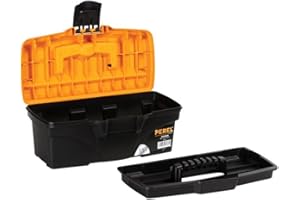 Perel Cassetta degli attrezzi, polipropilene, con vassoio rimovibile, maniglia pieghevole e chiusura in plastica, nero/arancione, 320 x 165 x 136 mm