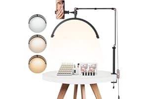 VEVOR Lampe d’Esthéticienne Demi-lune de Table, Lampe LED Arc pour Manucure Extension de Cils 20 W, Luminosité et Température de Couleur Réglables, avec Support de Téléphone, pour Beauté, Sourcils