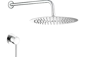 VALAZ Ducha Empotrada Cromada | Ducha Monomando 1 Vía, Rociador Efecto Lluvia | Instalación en Pared Fácil y Rápida | Inoxidable, Elegante, Redonda, Rociador 20 cm, Serie Guadiana