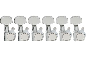 Musiclily Pro 6 inline 2-Pin Sealed Guitar Machine Heads Tuners 15:1 Ratio Tuning Pegs Keys for SQ Strat Tele Style Electric Guitar, Chrome, Chrome with Hex Button