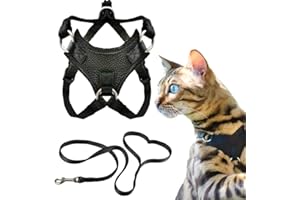 Houdini™ Leather Escape Resistant Cat Harness and Leash Set - by OutdoorBengal for Walking Cats (M)