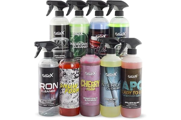 FULLCARX Kit Nettoyage Voiture Extérieur Intérieur Detailing, Nettoyant Jantes, Tissu Cuir, Rénovateur Plastique Tableau de Bord, Shampoing PH Neutre et Alcaline Rose, Cire Carnauba, APC, Vitre Lavage