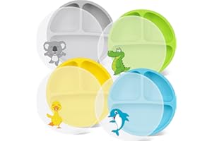 BATHOLA Piatto Per Bambini In Silicone Con Ventosa E Coperchi, Bpa-Free Baby Plate Per Neonati E Bambini Piccoli, Lavastoviglie E Microonde Piatto Per Bambini Solido Con Ventosa