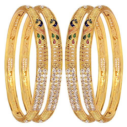 Mansiyaorange Traditional Fancy Designer Casual Party Four Peacock One Gram Golden Bangles for Women Wax Hand Work