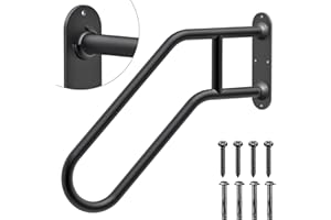 Insaga Handrail for Step, Metal Hand Rail for Outdoor 1-3 Steps Wall Mounted Non-Slip Matte Grab Bar 3.3cm Round Elderly Kids Disabled Safety Grip for Outside Garden Garage Porch Entry, 64cm
