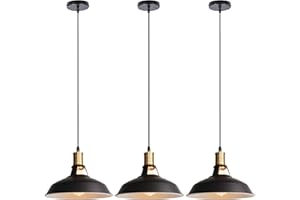 iDEGU Pendelleuchte, Industrielle Retro-Kronleuchter, Hängeleuchte, Metall, 27 cm, Vintage-Deckenleuchte, E27, für Esszimmer, Wohnzimmer, Schlafzimmer, Restaurant, Café (Schwarz + Weiß)