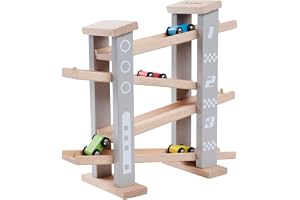 Eichhorn Bilbana – tävlingsbana i trä med 4 fordon, 5-TLG, främjar observation och motorik, av FSC-certifierat bokträ, 33 x 30 cm, från 1 år